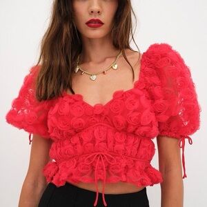 For Love And Lemons Hannah Red Rosette Crop Top
